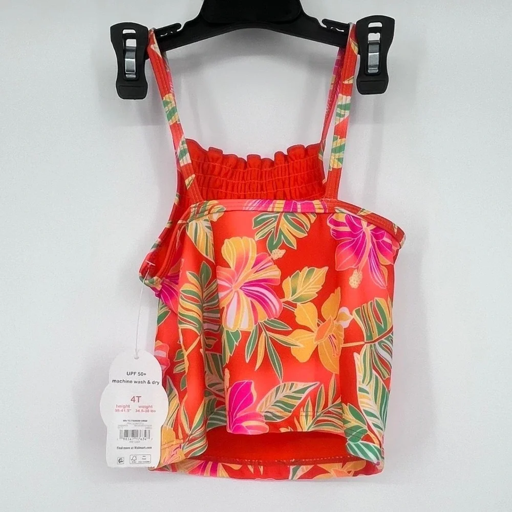 NWT Wonder Nation‎ Girls 4T Tankini Swimsuit Set Tropical Floral Pink Glowstick